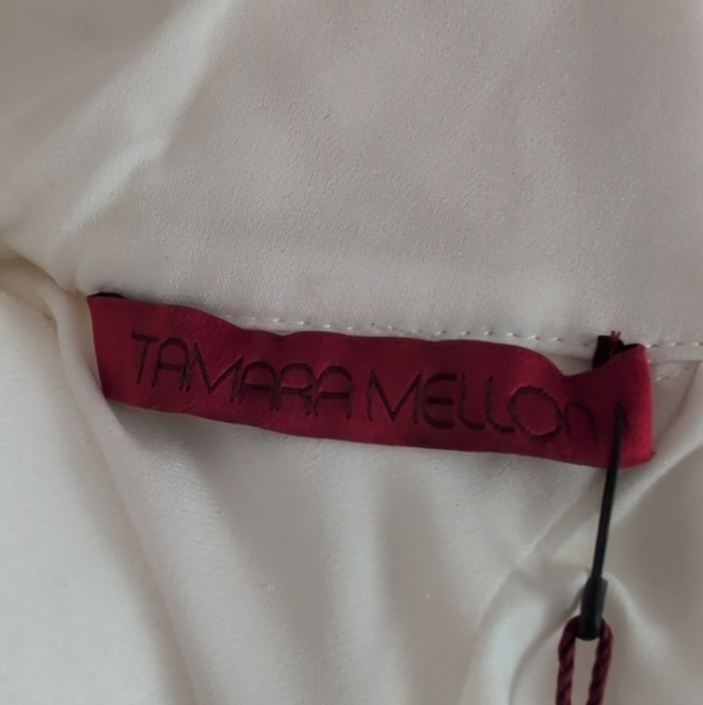 Tamara Mellon Leather and Silk Cream Women's High Neck Top NWT - Picture 7 of 11